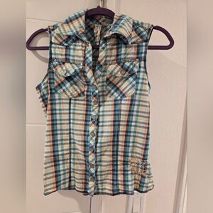 Western Murmur Sleeveless Snap Button-Up Shirt